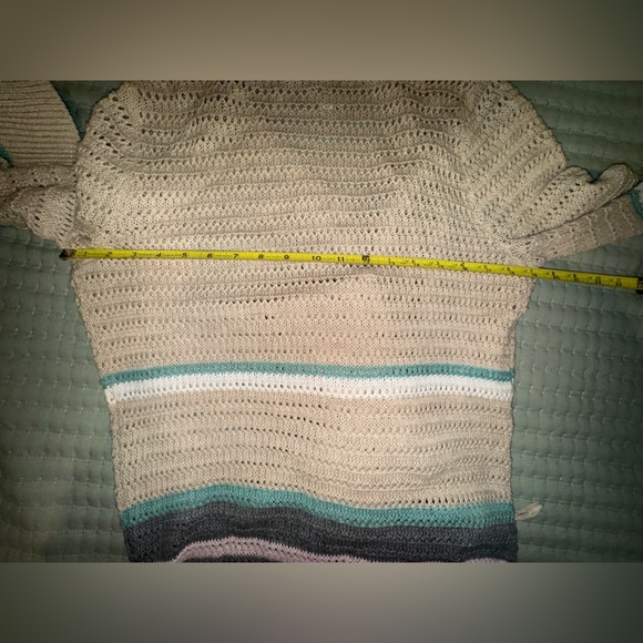Bethany Mota Striped Tan w Green/pink stripe Women's cardigan. Size Small. VGUC - Picture 7 of 10